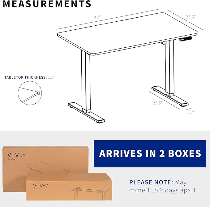VIVO Electric 43 x 24 in Standing Desk, Memory Height Adjustment, 1B Series, Holds 220 lbs, White Top, White Frame, DESK-1W4W