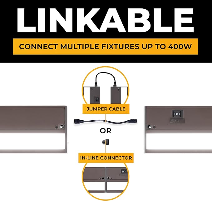 LED Under Cabinet Lighting Hardwired - 3CCT 12 Inch Bronze Finish - Undercabinet Lights for Kitchen - Linkable Undercounter Dimmable Plug in Light or Hard Wired - Under Counter Fixture Direct Wire