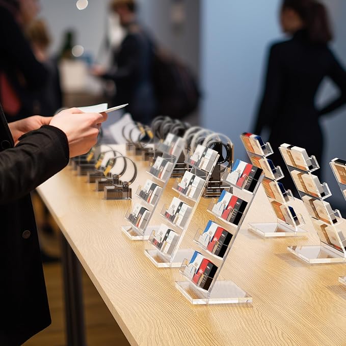NIUBEE Acrylic Business Card Holder 8 Slots - Double Capacity Business Card Stand for Desk, 4 Tier Clear Gift Card Display for Office, Event, Exhibition