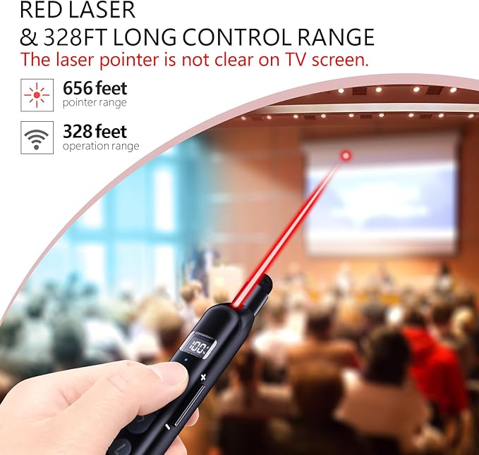 Norwii N21 Bluetooth Presentation Clicker with Telescopic Teaching Pointer, Presentation Remote with Retractable Stick for PowerPiont, Wireless Presenter, Slide Advancer (Black - Red Pointer)