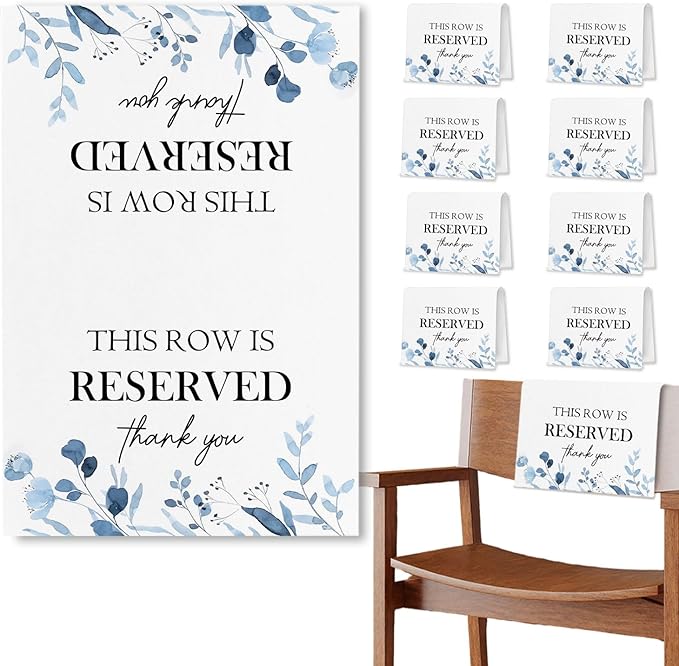 ChissNook Reserved Seating Chair Signs, This Row Is Reserved Pew Cloths Seating Placeholder for Church Pews, Wedding Decorations for Reception Parties Celebrations Event Meetings (8 PCS, Dusty Blue)