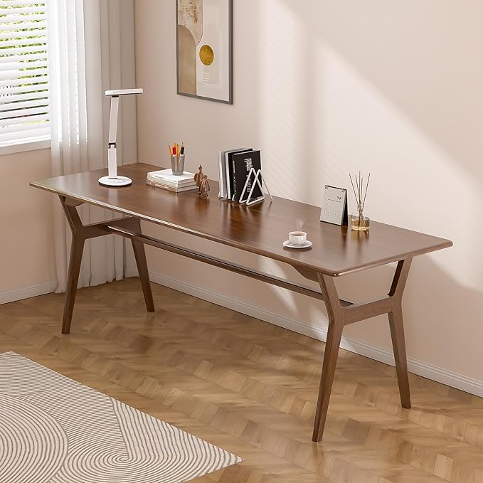 OSCHF Solid Wood Study Desk - 71" Double Long Computer Table for Home Office, 2-Person PC Workstation, Walnut