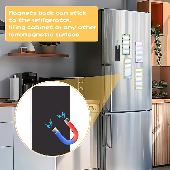 Thboxes 4 Pack Magnetic Note Pad for Fridge with Pen Holder, Totally 200 Sheets Grocery List Magnet Pad for Refrigerator Magnetic Shopping List Pad（Fruit Design）