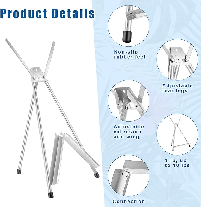 Xinnun 12 Pcs Aluminum 15'' to 21'' High Tabletop Easel Display Adjustable Portable Tripod Desktop with Extension Arm Wings and Rubber Feet for Canvas, Paintings Suitable for School Studio (Silver)