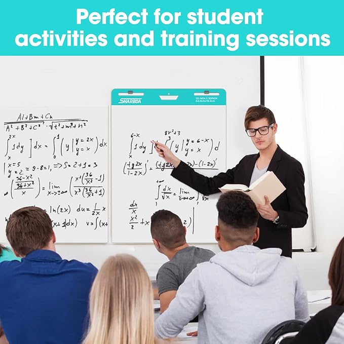SHARBDA Lined Sticky Easel Pad, 25 * 30 inch,Self-Stick Flip Chart Paper, Super Adhesive & Bleed-Resistant,Micro-Perforated Tear,Classroom Teacher Office Presentation Pads,10 Pads/Pack,300 Sheets