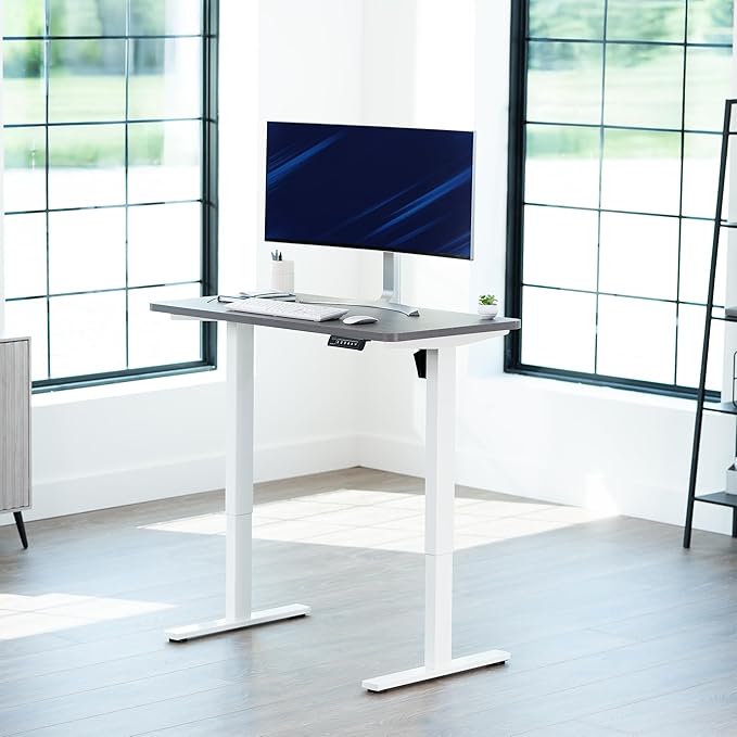 VIVO Electric 43 x 24 in Standing Desk, Memory Height Adjustment, 1B Series, Holds 220 lbs, One-Piece Dark Gray Top, White Frame, DESK-KIT-1W4G