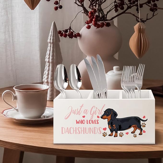 URLLUAE Dachshund Lover Gifts for Women Girls Wooden Pen Pencil Holder for Office Desk Accessories, Just a Girl Who Loves Dachshund Makeup Brush Toothbrush Holder Organizer for Bathroom