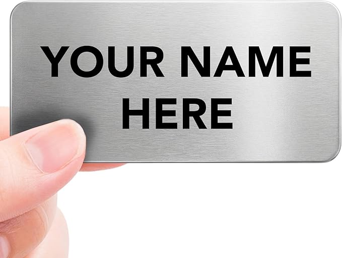 Magnet Me Up Custom Metallic Name Tag Badge - 1.5"x3" Text Only- 20 mil Silver Aluminum, Personalized Logo & Name, Full Color, Customizable Identification Label for Business & Employee, Made in USA