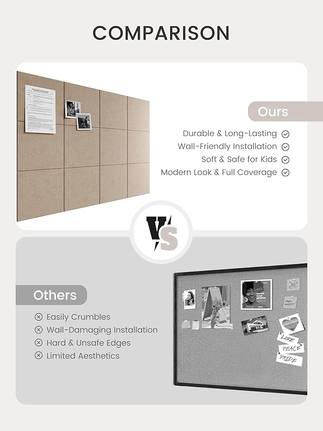 Bumusty Large Cork Board 47"x35" Alternative - 12 Pack Felt Wall Tiles with 70 Safe Removable Adhesive Tabs, 30 Pushpins, Cork Boards for Walls Pin Board Tack Board Cork Board (Dark Camel)
