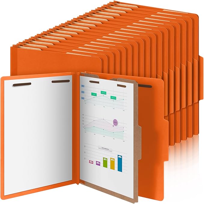 Skyygemm 60 Pcs Classification Folders Letter Size, 1 Divider Pressboard File Folder with Fasteners, Expanding File Organizer Bulk for School Teachers, Office Employee, Coworker, Staff (Orange)
