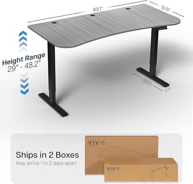 VIVO Electric 63 x 32 in Standing Desk, Memory Height Adjustment, 1B Series, Holds 220 lbs, Dark Gray Top Black Frame, DESK-KIT-1B1G