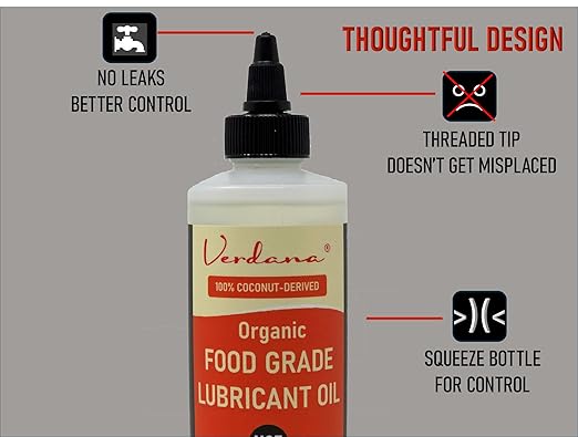 Verdana Food Grade Lubricant Oil – Organic, Kosher, NSF H1, Non-GMO – Petroleum-Free Light Machine Oil for Meat Slicers, Grinders, and Food Contact Equipment – Rust & Corrosion Inhibitor – 8 Fl Oz