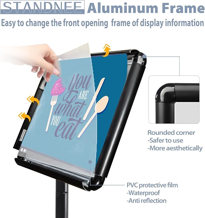 STANDNEE Heavy-Duty 8.5x11 in Floor Stand Holder, Poster Display With PVC Sheet & Heavy-Duty Pedestal, Aluminum Standing Sign, Black (3 Packs)