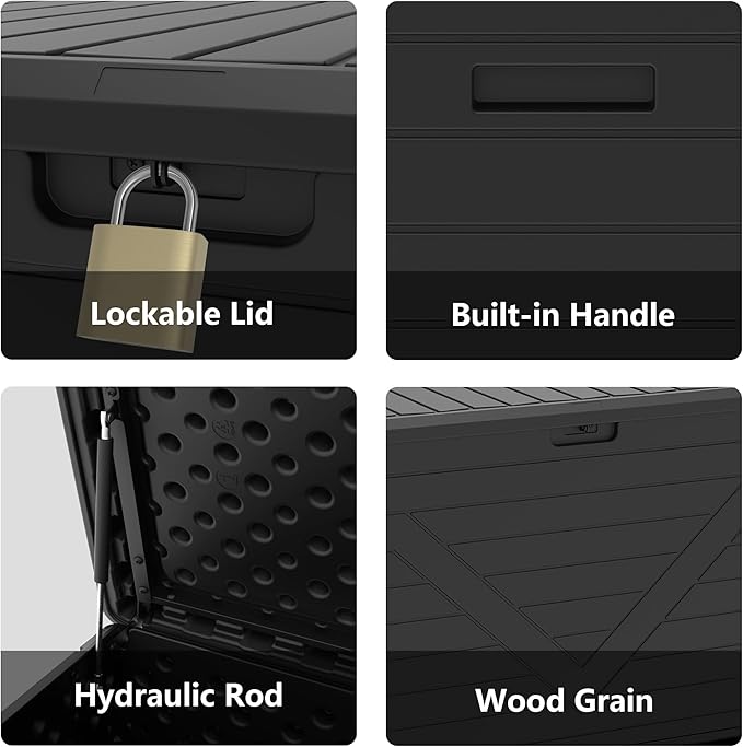 PATIOEASY Outdoor Storage Box 260GAL Waterproof Resin Deck Box,UV-Resistant Lockable Package Delivery Bin for Garden Tools,Large Patio Outside Cushions,Pool Accessories Supplies,Chest,Furniture,Brack