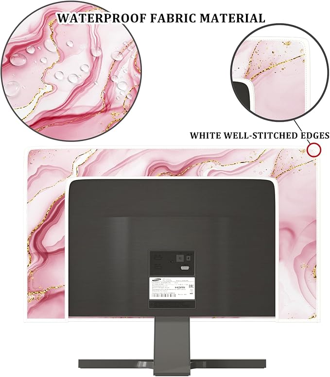 Baocicco Gold Pink Marble Waterproof TV Display Screen Cover 40, 41, 42, 43 Inch TV Accessories Laptop TVs LCD Screen Decoration for Tablet Anti-Static Dustproof Protective for Home Office