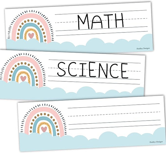 Desk Name Tags for Classroom -25 Student Name Plates for Classroom Kindergarten, Preschool, 1st, 2nd & 3rd Grade, 9x3 Teacher Nameplates for Student Desks & Cubbies, Boho Nametags