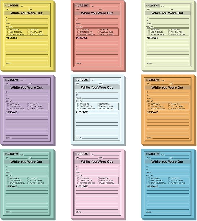 Eaasty 9 Pieces While You were Out Pads 4 x 5 Inches Assorted Colors Sticky Notes Adhesive Message Pads Urgent Notes for Work Call, Office Supplies, 40 Sheets/Pad (Light Colors)