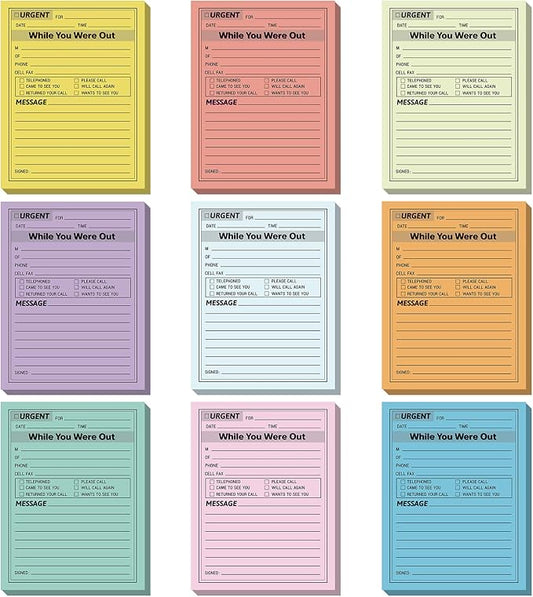 Eaasty 9 Pieces While You were Out Pads 4 x 5 Inches Assorted Colors Sticky Notes Adhesive Message Pads Urgent Notes for Work Call, Office Supplies, 40 Sheets/Pad (Light Colors)