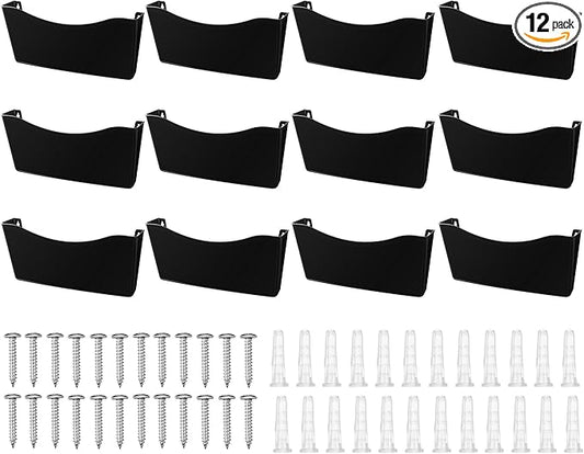 Colarr 12 Pcs Expandable Pocket Wall File Set Plastic Wall Mountable Space Saving Files Office Wall Organizer Wall Mount File Holder Wall Hanging File Organizer for Mail Letter Magazine (Black)