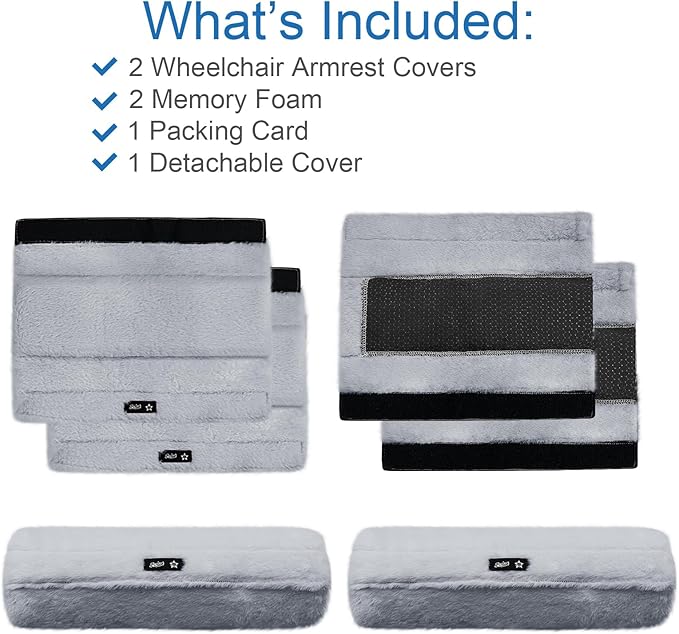 SPRING SEAON Wheelchair Armrest Covers 2 Pack Soft Memory Foam Wheelchair armrest Pads Wicking Washable for Office Transport Chair (Gray)