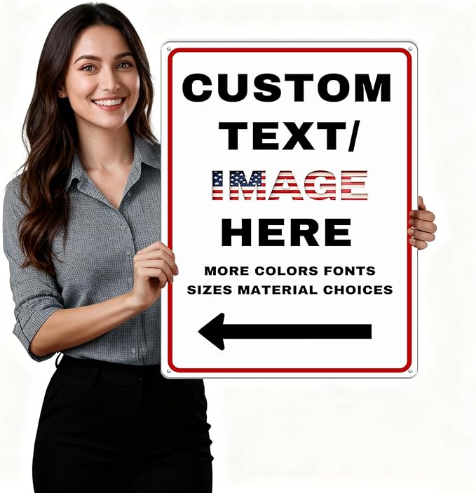 Custom Directional Arrow Sign Large, 22''x16'' Glow in the Dark/Reflective Option, Personalized Metal Address Plaque, Customize for Business Logo, Office, Home, Yard, Outdoor