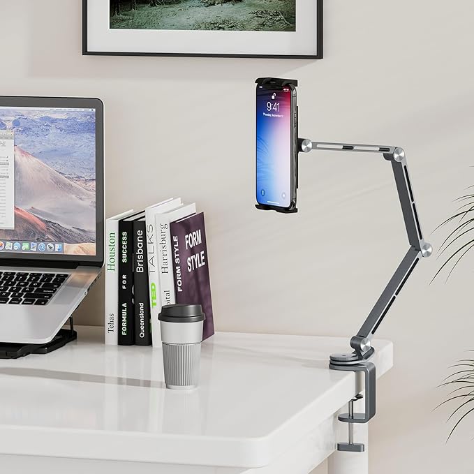 Houele Tablet Stand Holder, Adjustable Foldable Tablet Arm iPad Desk Mount with 360°Rotate Base, Phone Holder iPad Stand for Desk and Bed, Compatible with Tablets, Phones or Other 4-15.6" Device