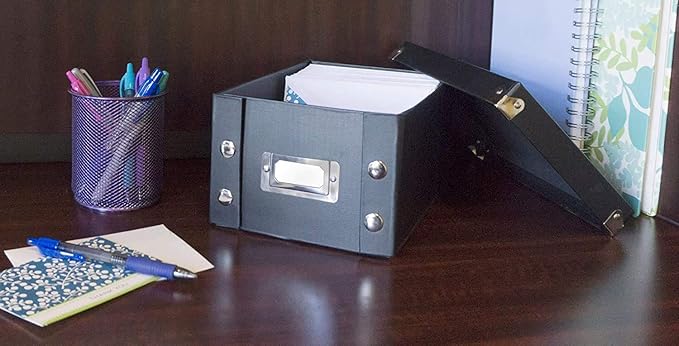 Snap-N-Store Index Card Holder Storage Box - Collapsible Organizer Box fits 1100 Flash Cards - Business, Recipe, or Note Card - 4 x 6, 1 Pack, Black