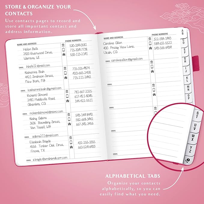 Legend Planner Address Book with Alphabetical Tabs – Mini Telephone Contacts Book for Phone Numbers, Addresses, Passwords, Small (Hot Pink)