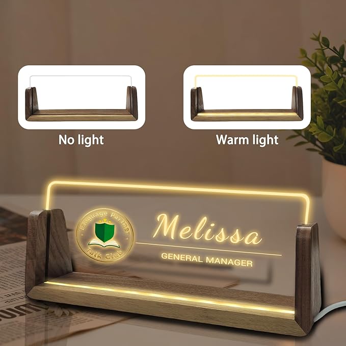 Desk Name Plate Personalized Custom Light Up Acrylic Plaque for Desk Customized Office Gifts for Boss Coworkers Teacher Employee Office Decor for Women Men