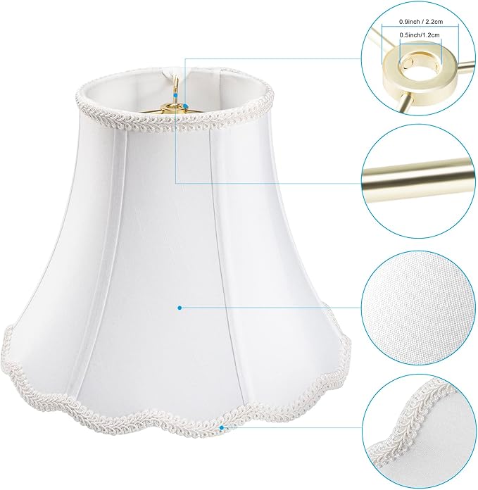 Bell Lamp Shade, Saangseon White Lampshade Replacement 6'' Top x 11.5'' Bottom x 9.5'' Slant Height x 9'' Vertical Height, Lamp Harp Included