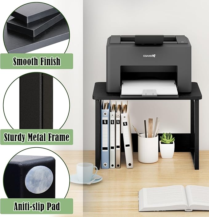 MARTY Desktop Printer Stand 2 Pack Printer Stand with Storage for Desk, Shelf Organzier for Home/Office Printer Riser Under Desk Small Table for Fax Machine Scanner(Black)
