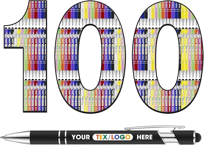 ENOMY Personalized Pens Bulk Free Engraved with Logo/Name/Message Black Ink Custom Pens Customized Stylus Ballpoint Pens Ideal Gifts for Business Anniversary (100)