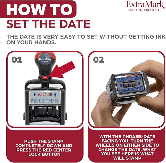 Heavy Duty Style Office Date Stamp with MAILED - Self Inking Dater - Style C - Blue Ink Color