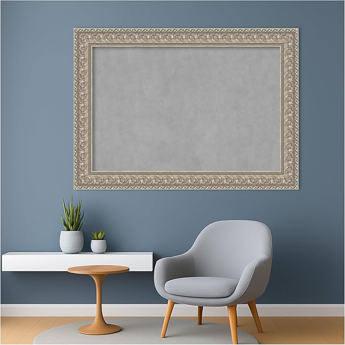 Amanti Art Silver Framed Magnetic Board 31x43 Large Vision Board for use with Magnets, 100% Metal Sheet to Display Items as Office Decor or for Home Organization in mudroom, Kitchen or Kids Room