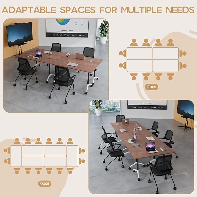 Folding Conference Table 4ft 5ft, Foldable Office Meeting Desk for 6 People, Multiple Sizes Colors Mobile Conference Room Table for Training Room School Business Furniture (6, Walnut, 71in)