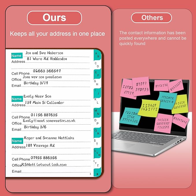 BLESWIN Address Book with Alphabetical Tabs, Hardcover Address Book for Record Contacts, Small Address Book to Store All Your Important Informations in One Place, 6.1x4.7" – Red