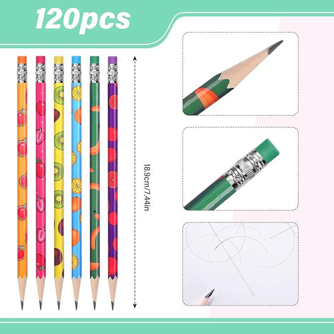 TecUnite 120 Pcs HB Pencils Unsharpened Pencils with Wooden Hexagonal Pen for Adults Gifts Graphite Pen for Exams Office Sketching (Fruit)