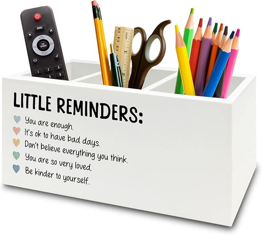 XPH Little Reminders Inspirational Pen Pencil Holder Organizer for Desk, Positive Gifts, Mental Health Motivational Wooden Box Sign for Therapy Counselor Office Classroom Desk Tabletop Decorations
