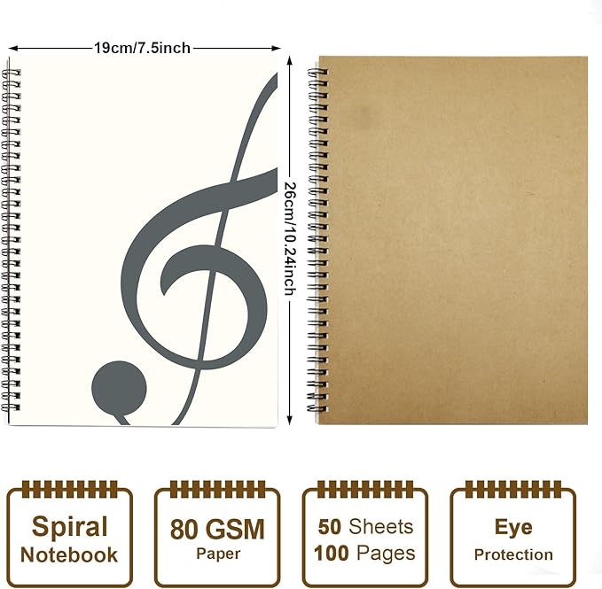 MAXCURY Blank Sheet Music Composition Manuscript Staff Paper Art Music Notebook Black 100 Pages 26x19cm (White/Grey Green)