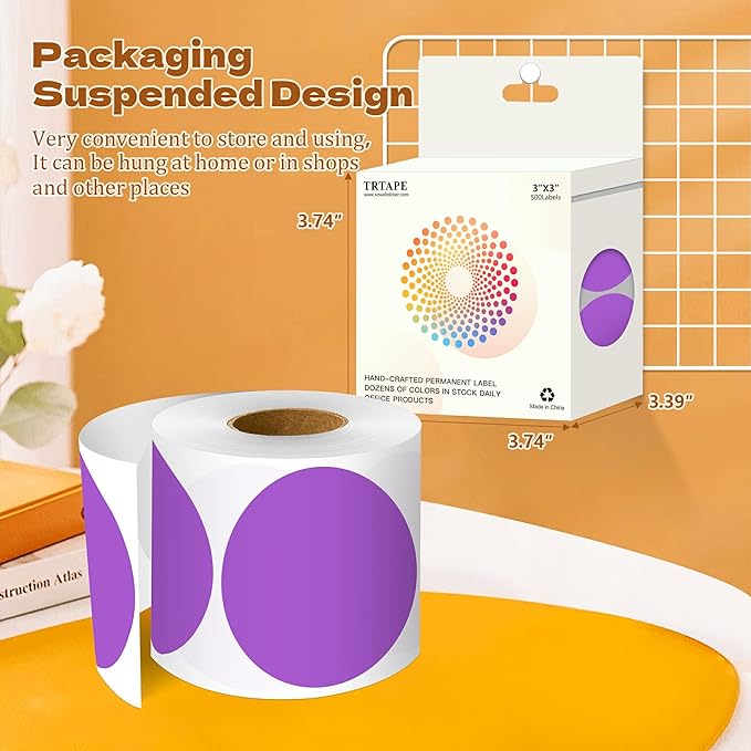 3 Inch Round Color Coding Labels (500 per Roll) - Colored Dot Stickers Round Labels for Inventory, Warehouse, Office Organizing - Purple Circle Stickers