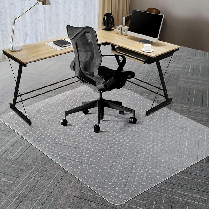 Vicwe Large Office Chair Mat for Carpeted Floors，60"X48" Rectangle Desk Chair Mats with Studs for Low and No Pile Carpeted Floors, Easy Glide Computer Desk Chair Mat for Home & Offices