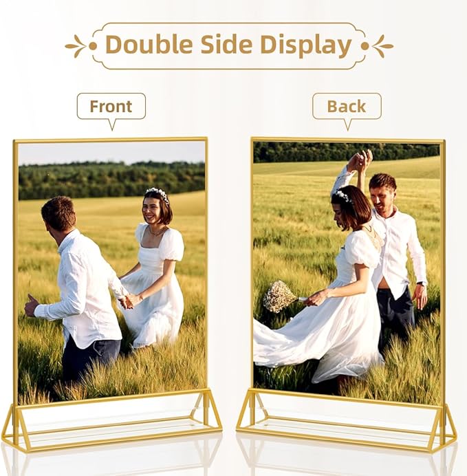 PPH-Sisy 8X10 Gold Frames Double Sided Acrylic Sign Holder Tabletop Picture Frames Vertical Display Stand for Photos Wedding School Home,Set of 6