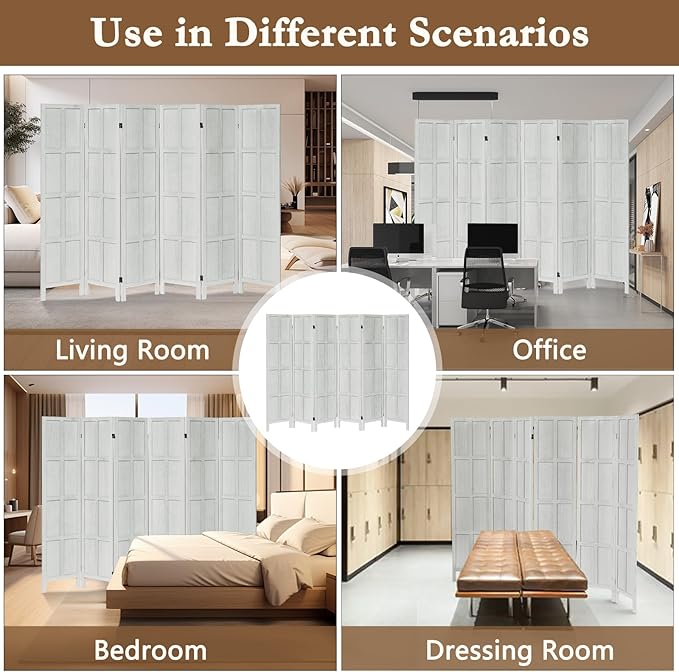 ALeesing 6 Panel Room Divider, 5.6Ft Wood Room Dividers and Folding Privacy Screens, Room Divider Wall Freestanding Room Partitions, Room Dividers Screen for Home Office Bedroom, White