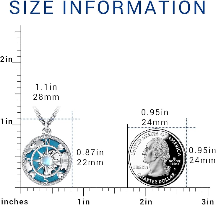Compass Necklace for Women Men 925 Sterling Silver Pendant Urn Necklaces for Ashes Picture Locket Necklace Anchor Necklace Viking Necklace Crystals CZ Moonstone Abalone Shell Turquoise Compass Jewelry