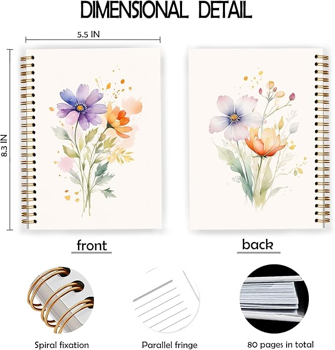 JWVK Vintage Wild Flower Botanical Plant Notebook 03,Rustic Spring Floral Cottagecore Notebook Journal for Work Office School Student Teacher,Hardcover Spiral Notebook 5.5x8.5