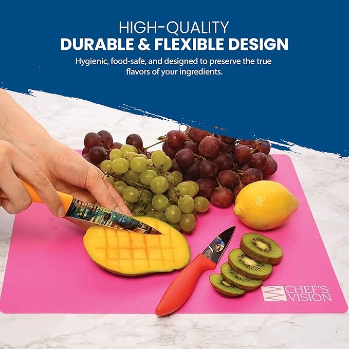 Chef's Vision Flexible Cutting Mats - Set of 6 Non-Slip, Color-Coded Kitchen Mats - 15' x 12' Flexible Cutting Boards for Safe, Easy Food Preparation