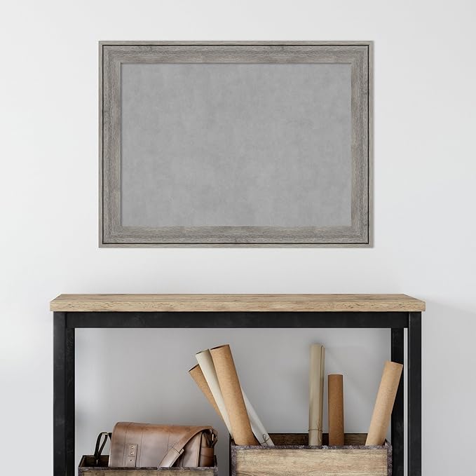Amanti Art Grey Framed Magnetic Board 25x33 Medium Vision Board for use with Magnets, 100% Metal Sheet to Display Items as Office Decor or for Home Organization in mudroom, Kitchen or Kids Room