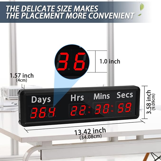 LED Countdown Clock, 999 Days, 23 Hours, 59 Minutes, 59 Seconds, Event Countdown Clock/Factory Accepts Your Exclusive Customization (1.0 inch 9-bit red LED)