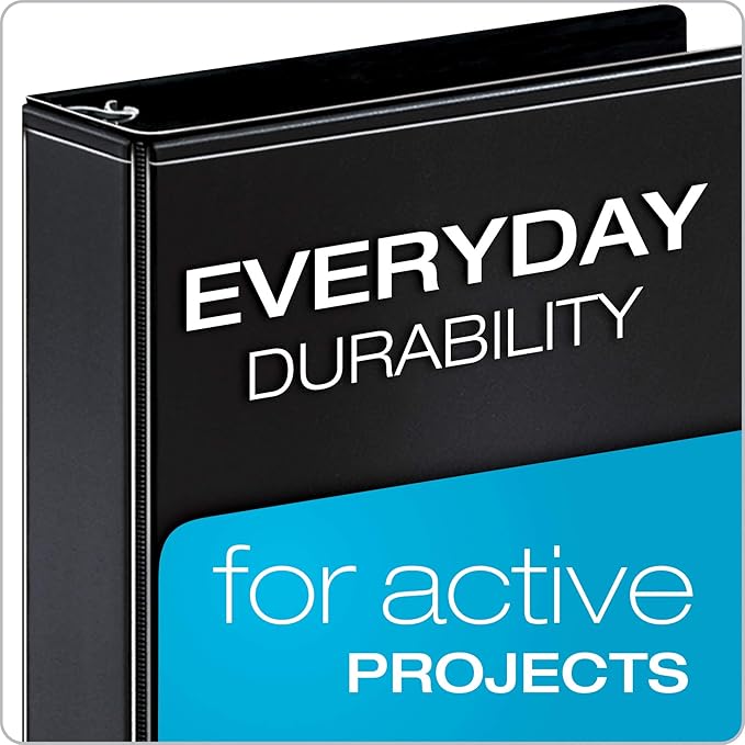 Cardinal Economy 3 Ring Binder, 1.5 Inch, Presentation View, Black, Holds 350 Sheets, Nonstick, PVC Free, 4 Pack of Binders (79519)