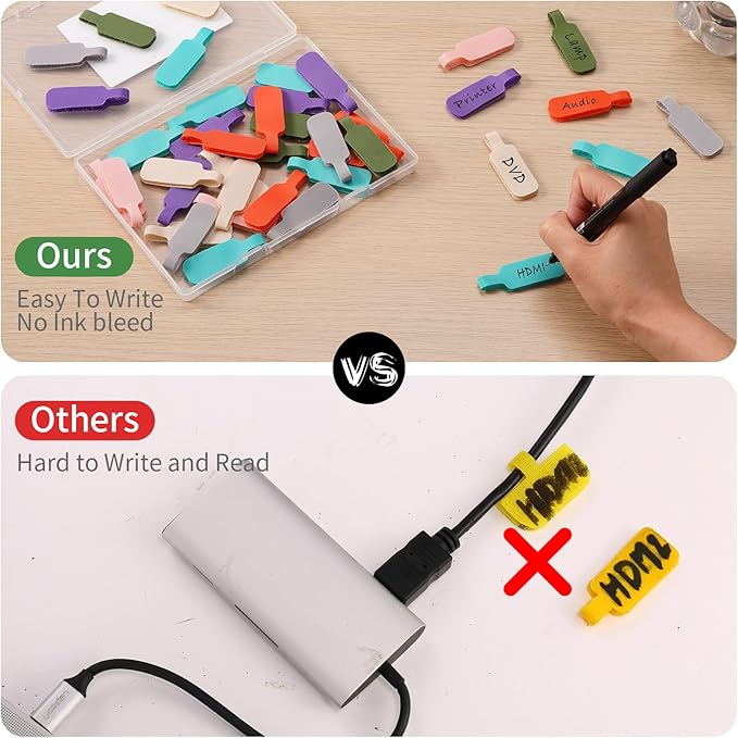 Trilancer Cable Cord Labels Large Size, for Organizing Wires and Identification, Multicolored Handwriting Cable Tags, Reusable with Multiple Uses - 35 PCS